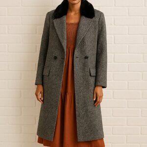 Vintage Andover Wool Black and White Tweed Fur Trim Jacket Size XXL